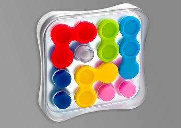 Ansicht auf das Logikspiel Reverso mit bunten Spielsteinen und transparentem Spielfeld