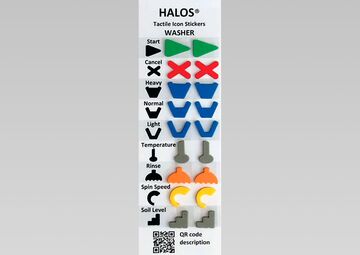 Ansicht auf taktile Markierungspunkte für die Waschmaschine in bunt