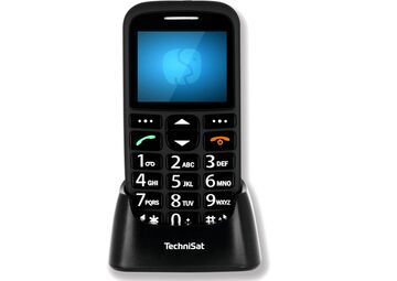 Ansicht auf das schwarze Handtelefon im schwarzen Ständer.