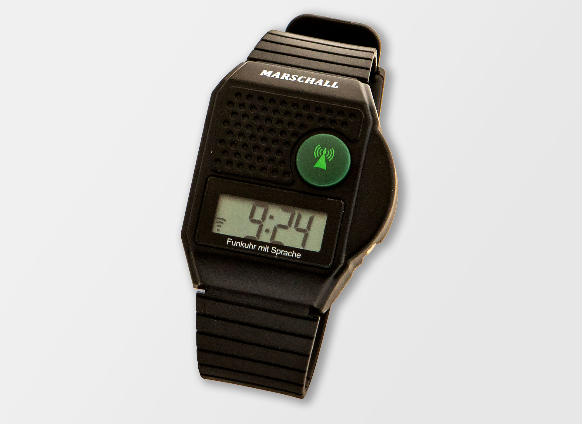 Ansicht auf die schwarze Uhr.