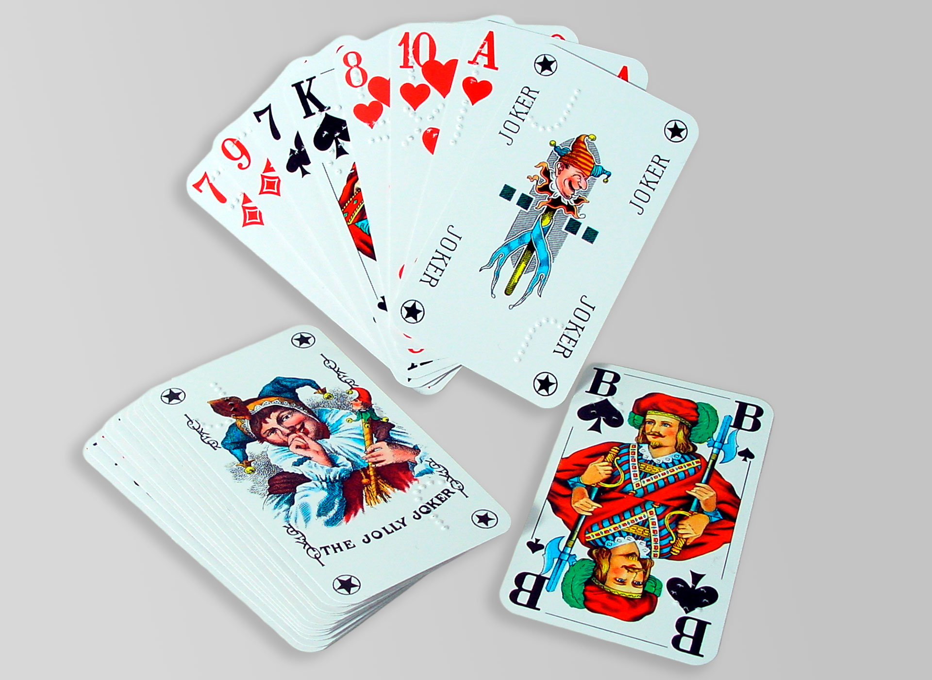 Ansicht auf das Kartenspiel mit aufgefächerten Karten..
