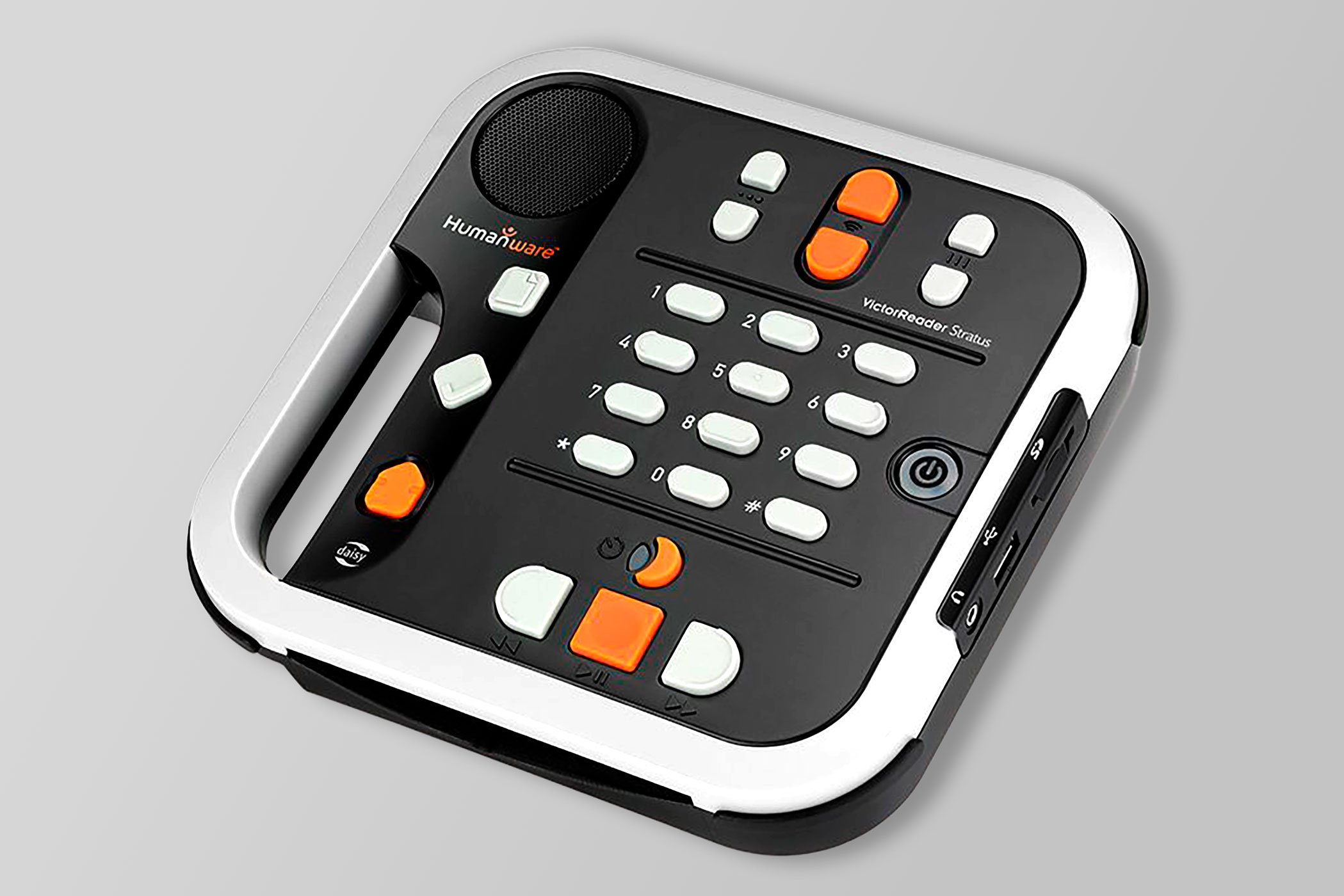 Ansicht auf das quadratische Gerät mit Tasten.