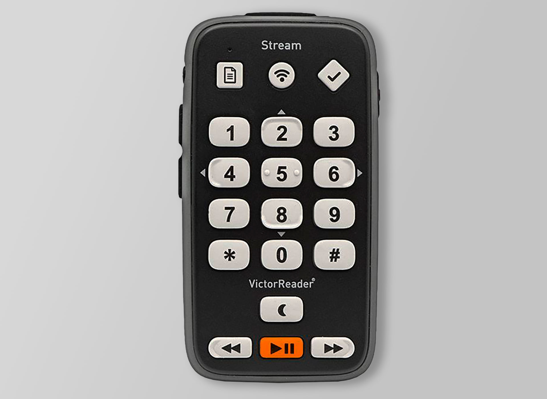 Ansicht auf das schwarze Gerät mit Tasten.