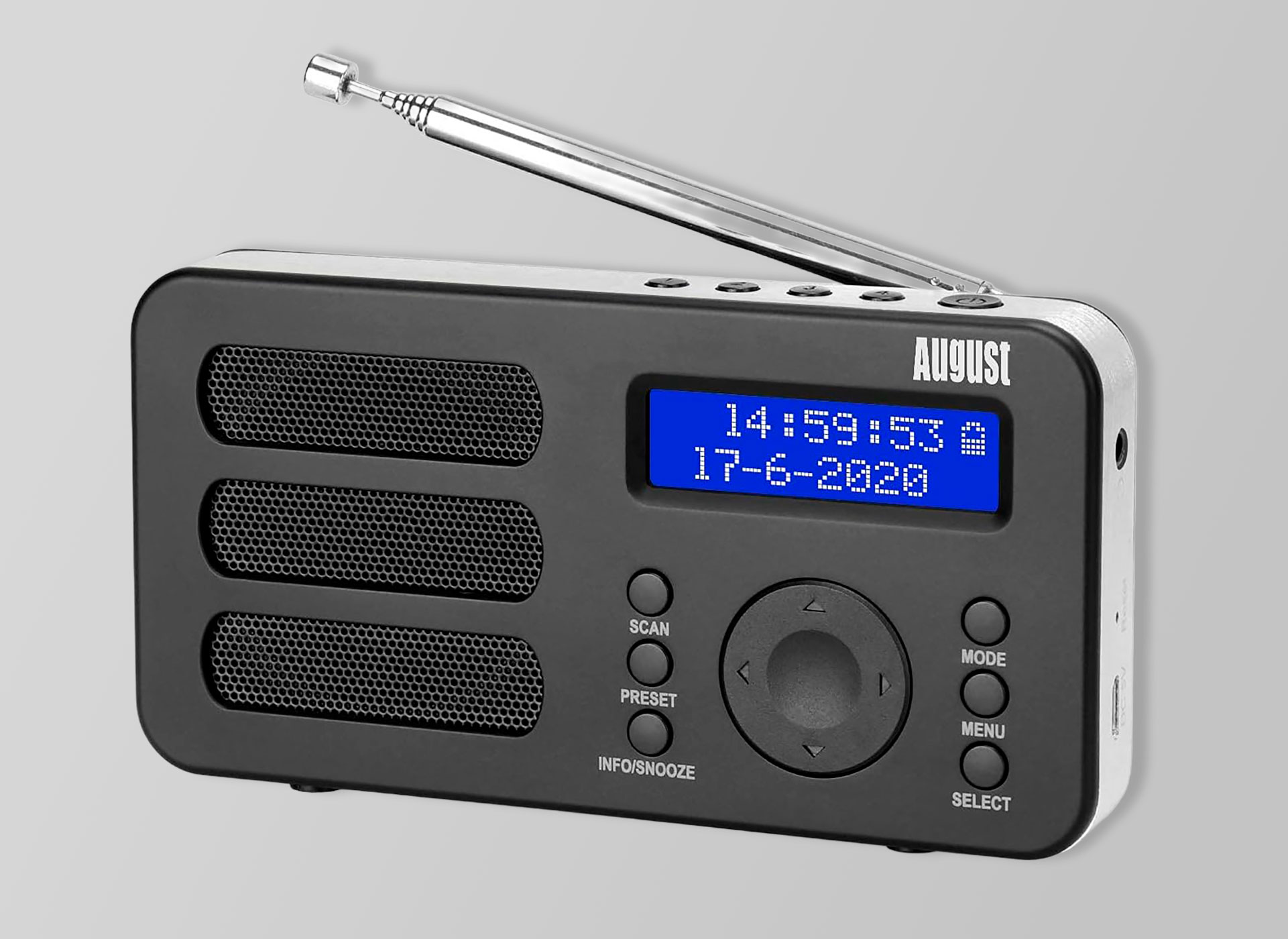 Ansicht auf das schwarze Radio.