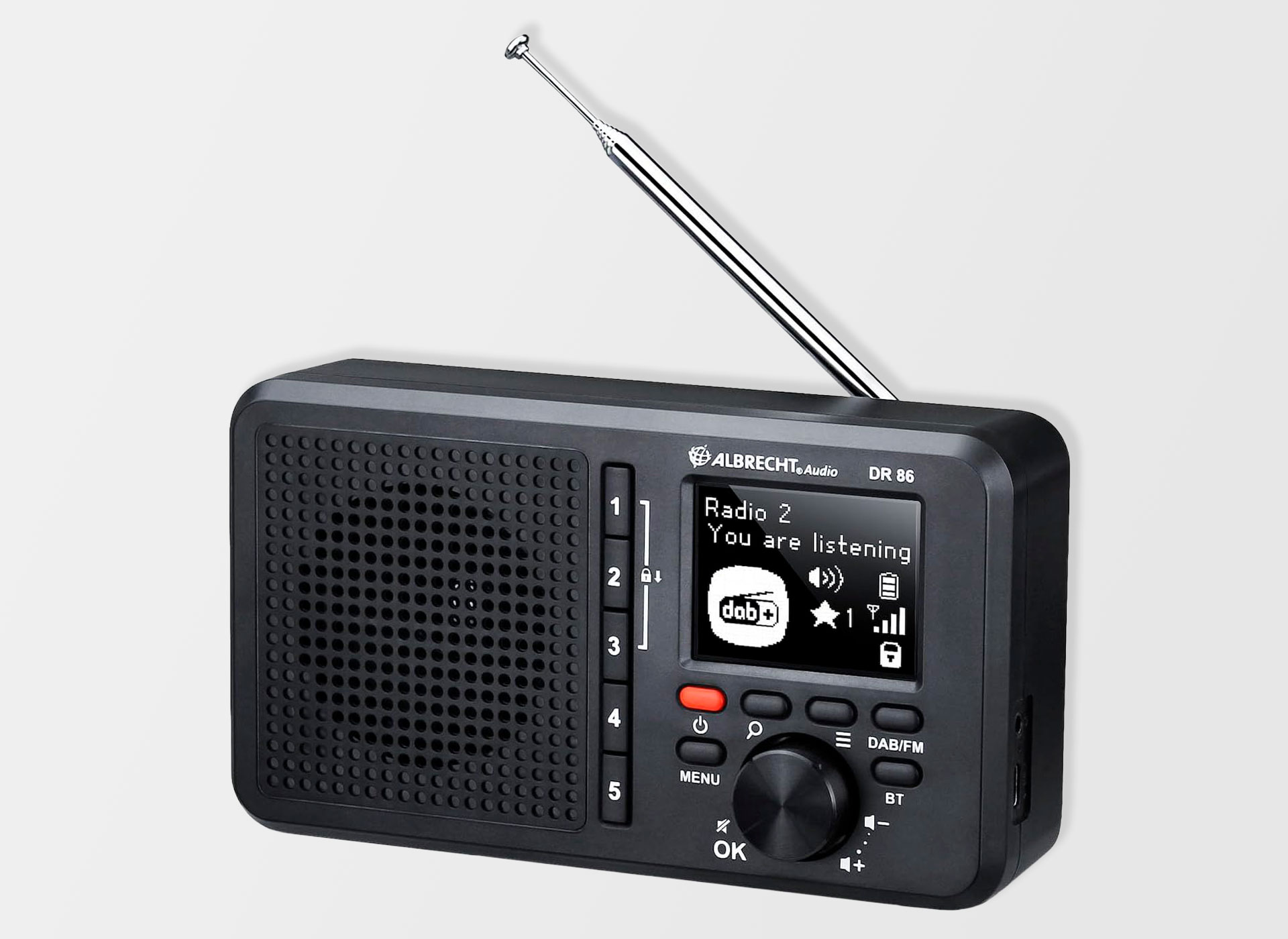 Ansicht auf das schwarze Radio.