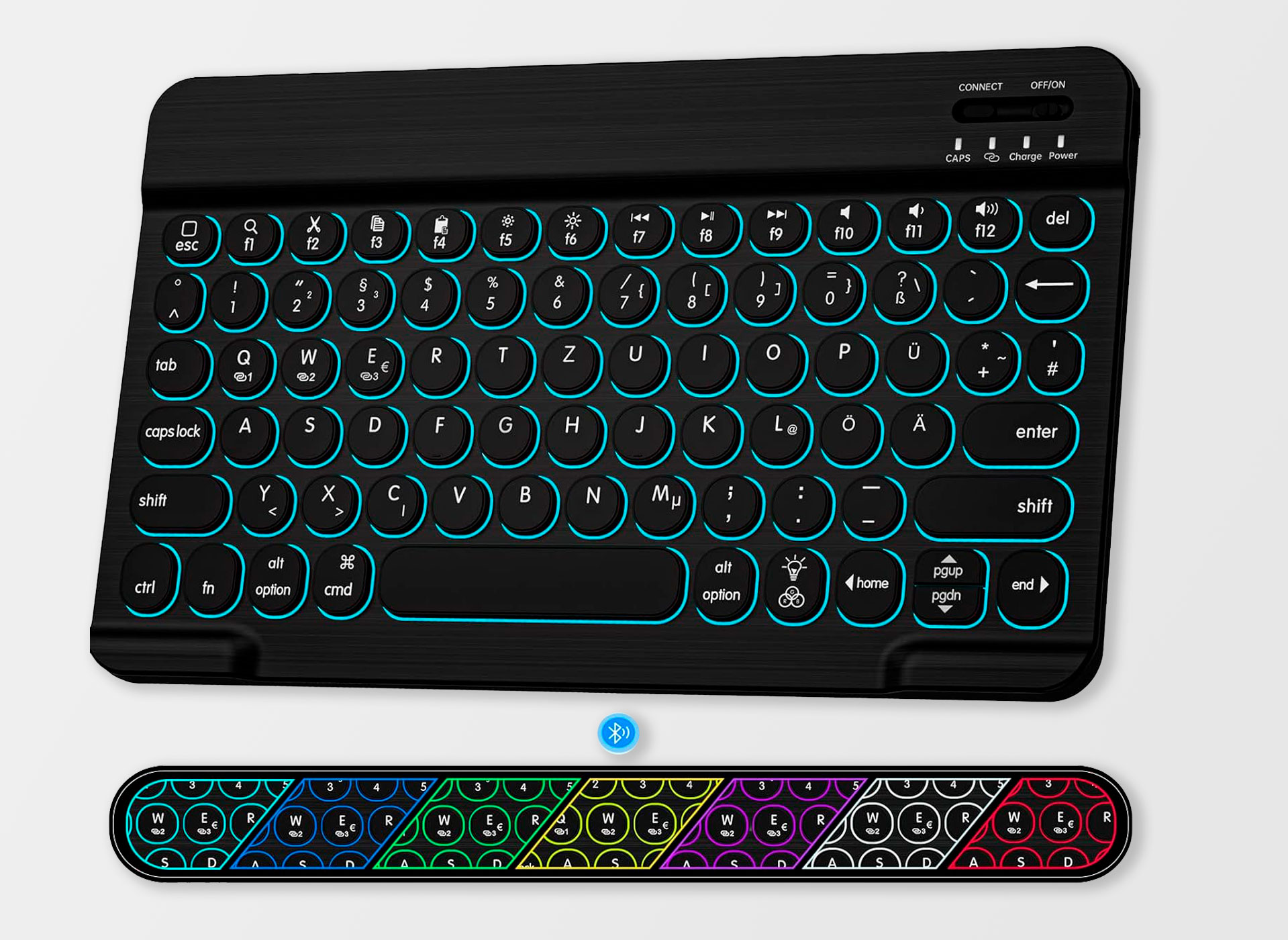 Ansicht auf die schwarze, große Tastatur.