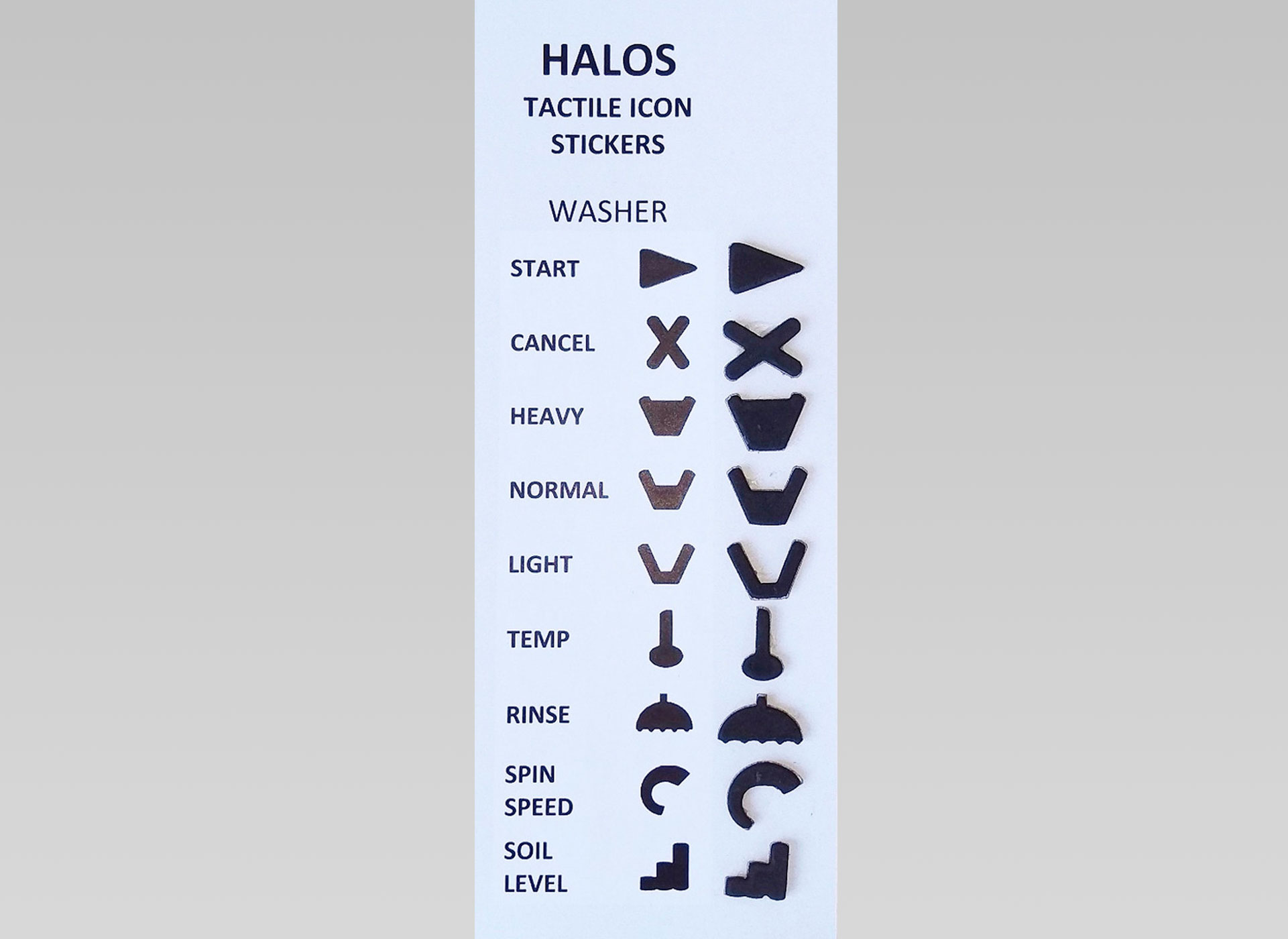 Ansicht auf taktile Markierungspunkte für die Waschmaschine in der Farbe schwarz