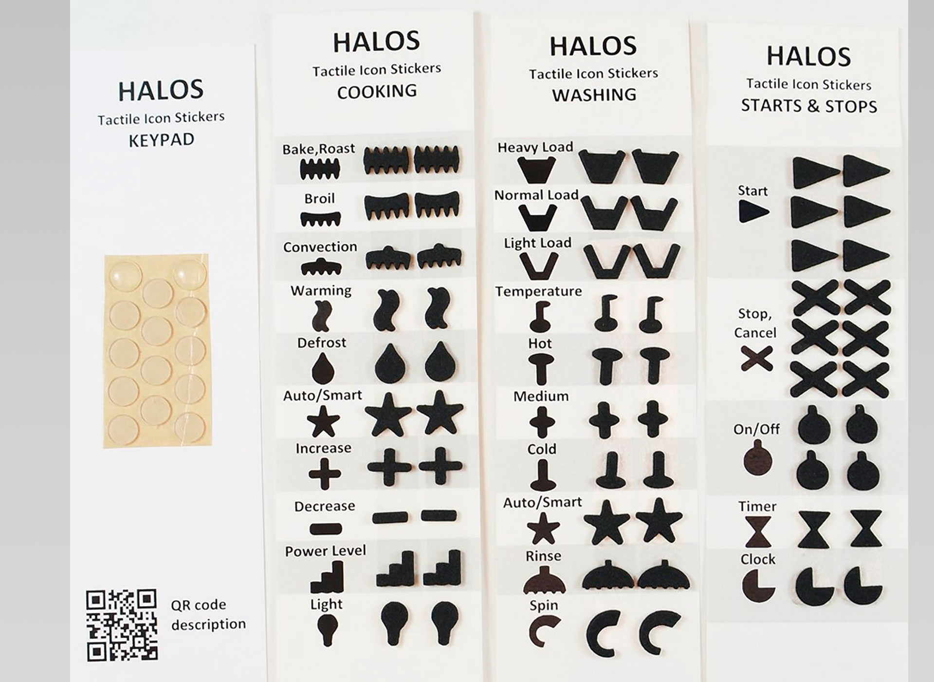 Ansicht auf taktile Markierungspunkte für Haushaltsgeräte aller Art in der Farbe schwarz